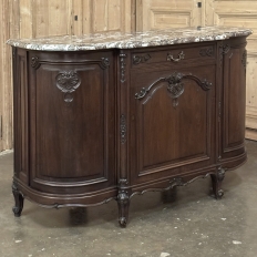 Antique French Louis XIV Marble Top Walnut Buffet with Rounded Sides