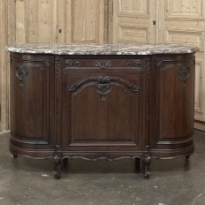 Antique French Louis XIV Marble Top Walnut Buffet with Rounded Sides