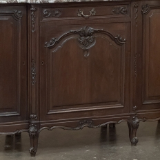 Antique French Louis XIV Marble Top Walnut Buffet with Rounded Sides
