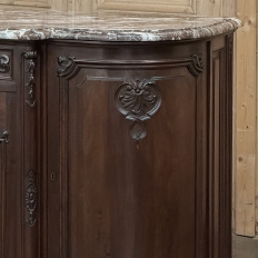 Antique French Louis XIV Marble Top Walnut Buffet with Rounded Sides