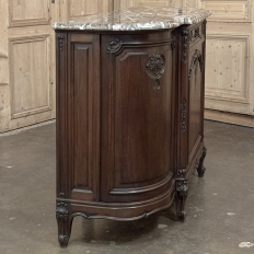 Antique French Louis XIV Marble Top Walnut Buffet with Rounded Sides