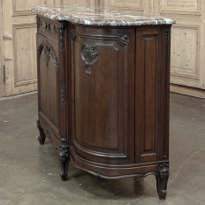 Antique French Louis XIV Marble Top Walnut Buffet with Rounded Sides