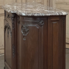 Antique French Louis XIV Marble Top Walnut Buffet with Rounded Sides