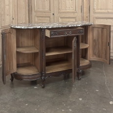 Antique French Louis XIV Marble Top Walnut Buffet with Rounded Sides