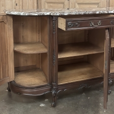 Antique French Louis XIV Marble Top Walnut Buffet with Rounded Sides