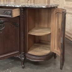 Antique French Louis XIV Marble Top Walnut Buffet with Rounded Sides