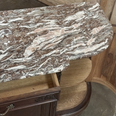 Antique French Louis XIV Marble Top Walnut Buffet with Rounded Sides