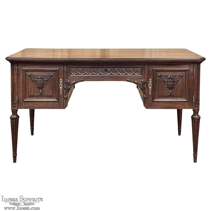 Antique French Louis XVI Walnut Desk by Hirler of Alsace