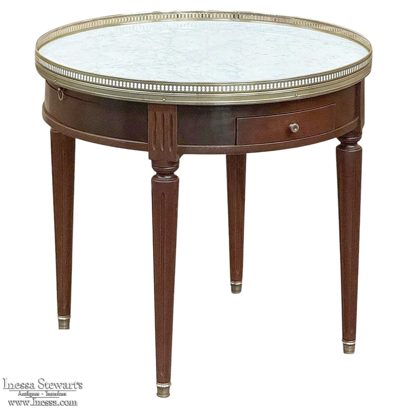 19th Century French Louis XVI Mahogany Marble Top Bouillotte Table