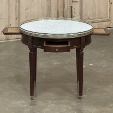 19th Century French Louis XVI Mahogany Marble Top Bouillotte Table