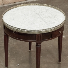 19th Century French Louis XVI Mahogany Marble Top Bouillotte Table