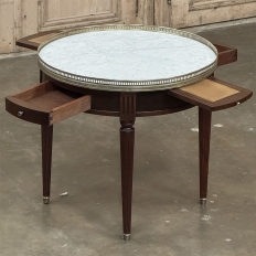 19th Century French Louis XVI Mahogany Marble Top Bouillotte Table