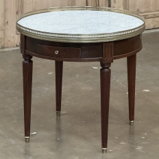 19th Century French Louis XVI Mahogany Marble Top Bouillotte Table
