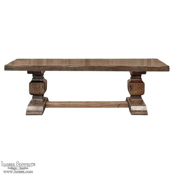 Antique Rustic European Double Pedestal Trestle Dining Table