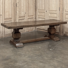 Antique Rustic European Double Pedestal Trestle Dining Table
