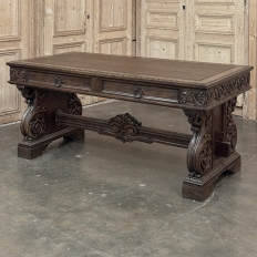 Antique Italian Renaissance Executive Desk with Faux Leather