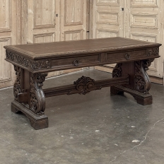 Antique Italian Renaissance Executive Desk with Faux Leather