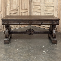 Antique Italian Renaissance Executive Desk with Faux Leather