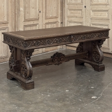 Antique Italian Renaissance Executive Desk with Faux Leather