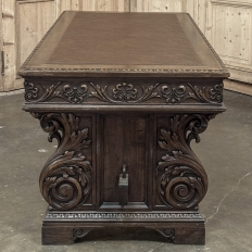 Antique Italian Renaissance Executive Desk with Faux Leather