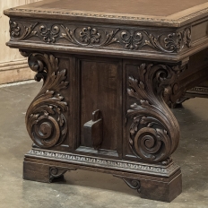 Antique Italian Renaissance Executive Desk with Faux Leather