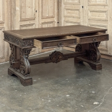 Antique Italian Renaissance Executive Desk with Faux Leather