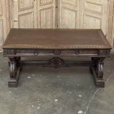 Antique Italian Renaissance Executive Desk with Faux Leather