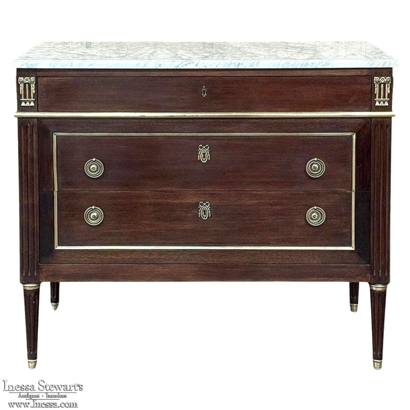 Antique French Louis XVI Mahogany Commode with Carrara Marble