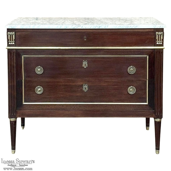 Antique French Louis XVI Mahogany Commode with Carrara Marble