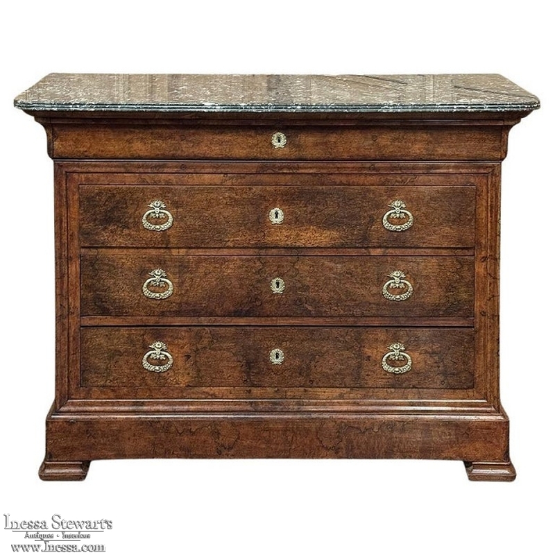 19th Century French Louis Philippe Walnut Marble Top Commode