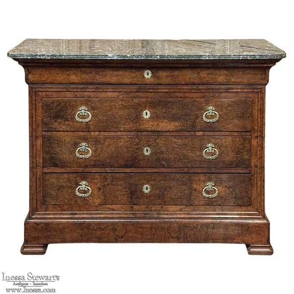 19th Century French Louis Philippe Walnut Marble Top Commode