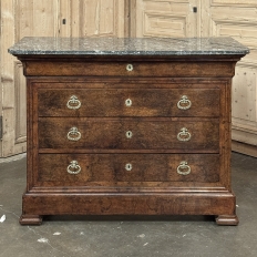 19th Century French Louis Philippe Walnut Marble Top Commode