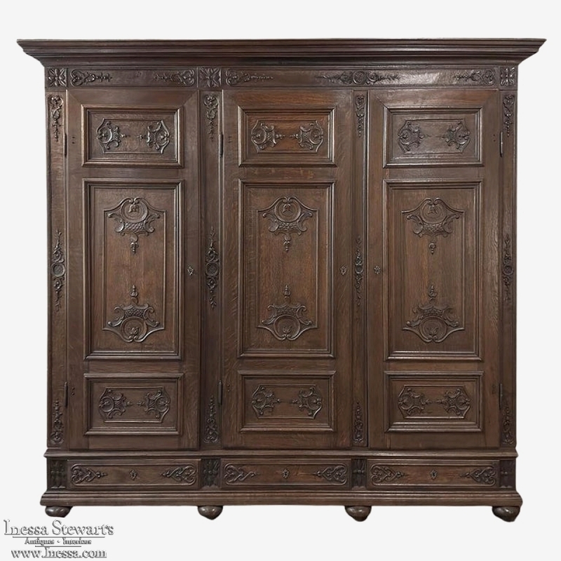Grand 19th Century Louis XIV Liegeoise Triple Armoire