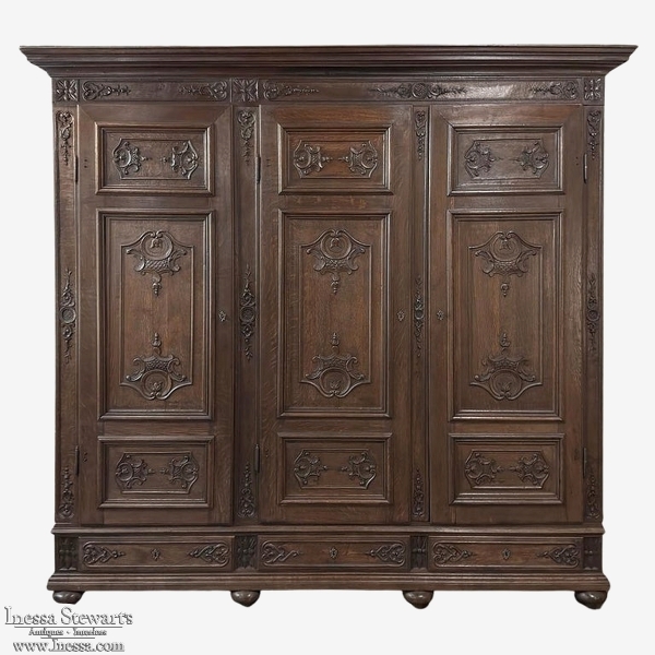 Grand 19th Century Louis XIV Liegeoise Triple Armoire