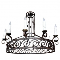 Mid Century Neoclassical Wrought Iron 12-Light Chandelier