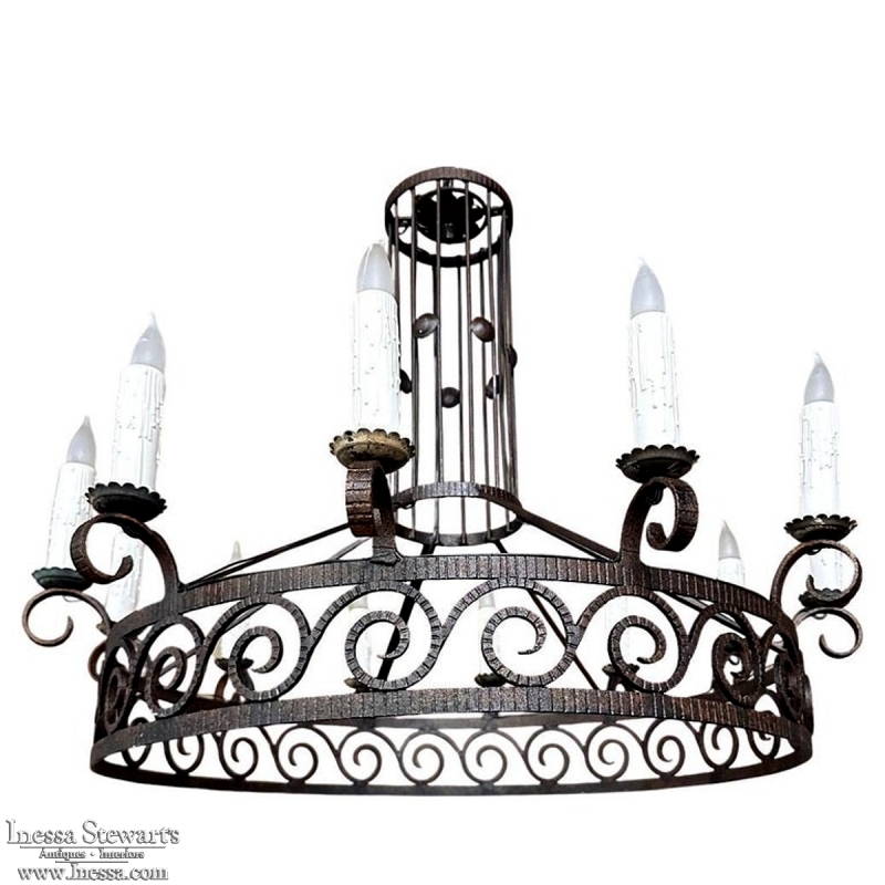Mid Century Neoclassical Wrought Iron 12-Light Chandelier