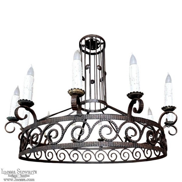 Mid Century Neoclassical Wrought Iron 12-Light Chandelier