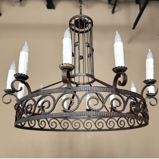 Mid Century Neoclassical Wrought Iron 12-Light Chandelier