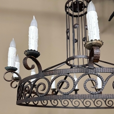 Mid Century Neoclassical Wrought Iron 12-Light Chandelier