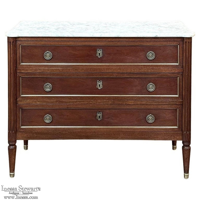 Antique French Louis XVI Mahogany Commode with Carrara Marble