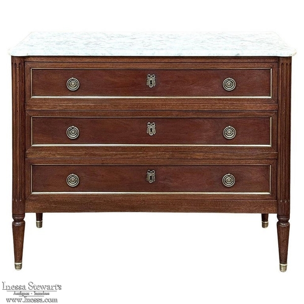 Antique French Louis XVI Mahogany Commode with Carrara Marble
