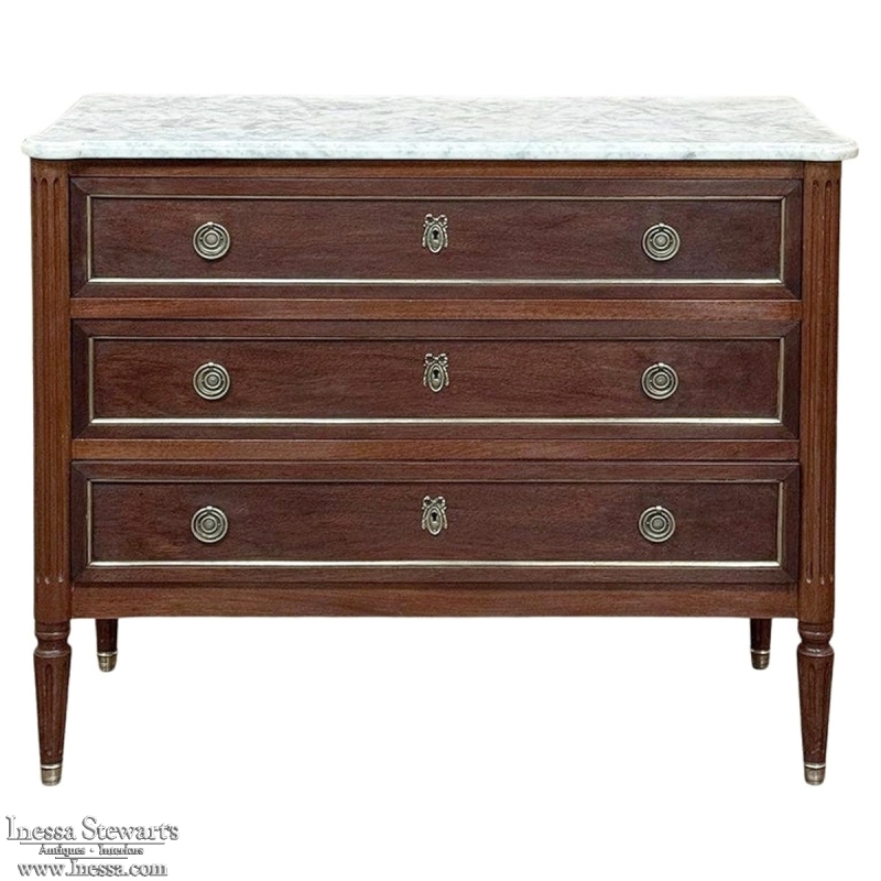 Antique French Louis XVI Mahogany Commode with Carrara Marble