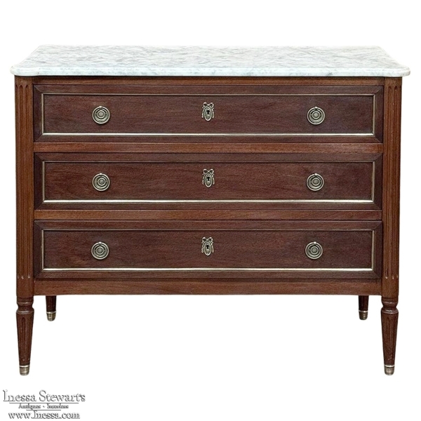 Antique French Louis XVI Mahogany Commode with Carrara Marble