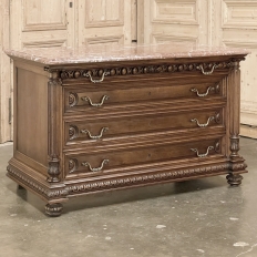 19th Century French Henri II Marble Top Walnut Commode