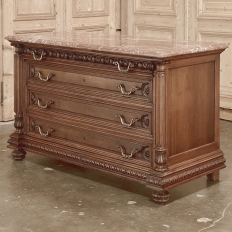 19th Century French Henri II Marble Top Walnut Commode