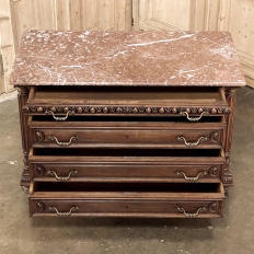 19th Century French Henri II Marble Top Walnut Commode