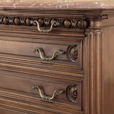 19th Century French Henri II Marble Top Walnut Commode