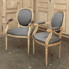 Pair Antique French Louis XVI Medallion Armchairs ~ Fauteuils