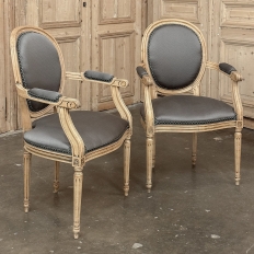 Pair Antique French Louis XVI Medallion Armchairs ~ Fauteuils