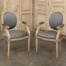Pair Antique French Louis XVI Medallion Armchairs ~ Fauteuils